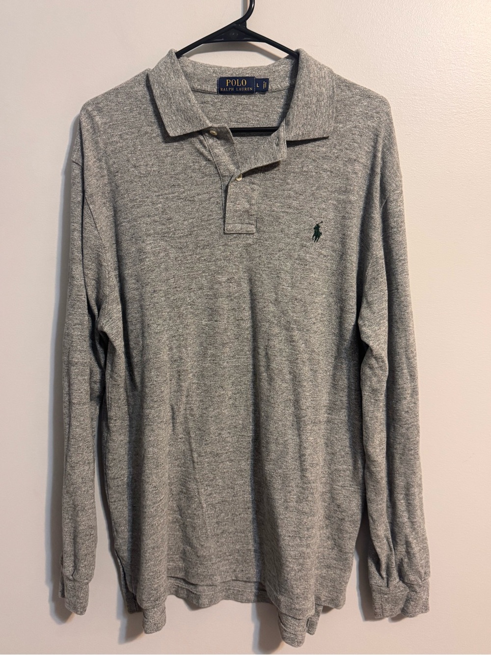 Polo Ralph Lauren Men’s L Gray Long Sleeve Polo Shirt Cotton Pony